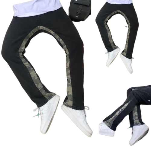 Black Camo Paneled Flare Jeans